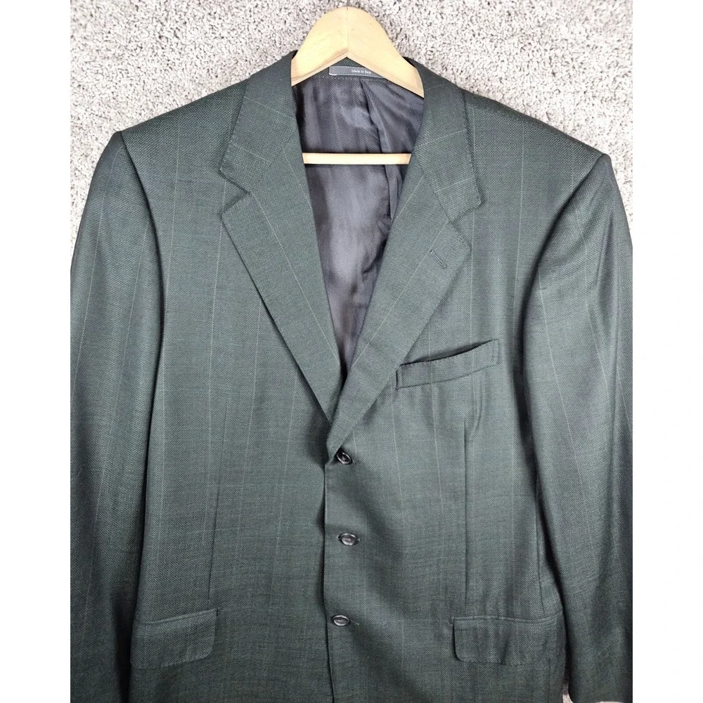 Ermenegildo Zegna 44L Green Windowpane Super 100s Worsted Wool Blazer Sport Coat